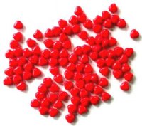 100 6mm Opaque Red Heart Beads